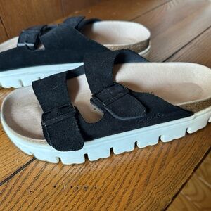 Papillio Black Suede Sandals with White Sole